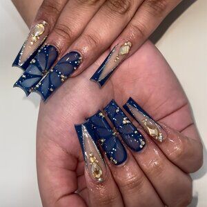 24pcs Coffin-shaped Nail Stickers with Butterfly Flower Style 3D